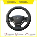 Оплетка на руль CLIM ART для Hyundai Solaris, чехол на руль автомобиля экокожа, цвет черный, 38см