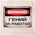 Табличка на дверь Гений за работой, металл, 20х30 см.