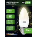 Лампочка светодиодная E27 3000К C35 12 вт (аналог 100 Вт) теплый свет AL TECH, свеча, упаковка 10 шт