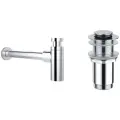 Сифон для раковины Wellsee Drainage System 182104002 в наборе 2 в 1: металлический сифон и донный клапан с переливом в цвете хром