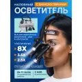 Налобный осветитель с комплектом бинокуляров 8х, 3.5х и 2.5х и линзами 3х, 2.5х, 2х и 1.5х