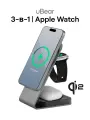 Беспроводная зарядка 3 в 1 uBear Level Ultra, Apple Watch совместимость, Qi2, 25 Вт, цвет: серый