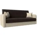 Диван-Книжка Надежда, Экокожа, Коричневый/Бежевый, Ящик для белья, 210х85х90 см