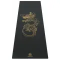 Коврик для йоги и фитнеса каучуковый нескользящий с чехлом Арт Йогаматик Dragon Grey Gold 185x68x0.4 см, черный с золотым рисунком дракон