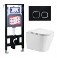 Комплект 3 в 1 инсталляция ESBANO FRAM + Подвесной унитаз WeltWasser Salzbach 043 GL-WT + кнопка черная матовая