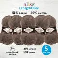 Пряжа для вязания ALIZE 'Lanagold fine', 100г, 390м (49%шерсть, 51% акрил) (240 коричневый меланж), 5 мотков