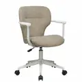Кресло компьютерное офисное Eco-Office PATRICK W-237, стул крутящийся на колесиках, Бежевая ткань / Белый каркас