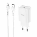 СЗУ HOCO N14 1xUSB-C, 3А, PD20W + USB-C кабель Lightning 8-pin, 1м (белый)