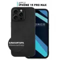 Люксовый замшевый чехол Alcantara на Apple iPhone 15 Pro Max (Айфон 15 Про Макс), бренд Rosco, бархатистый, черный