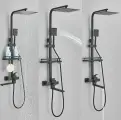 Душевая система с тропическим душем черная с длинным изливом. Комплект 3 в 1