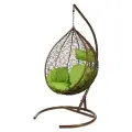 Подвесное кресло Ювимет Tropica Bigarden, для дома и улицы, коричневое с зелёной подушкой (чехол в подарок)