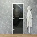 Дверь для хамам и сауны Gratec Estri White Premium, белый короб и фурнитура, серое прозрачное закаленное стекло 8 мм, левое открывание