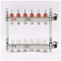 Коллекторная группа 1'х3/4 ЕК 6 выходов UNI-FITT из нержавейки с расходомерами и дренажными клапана