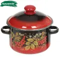 Кастрюля эмалированная сталь, 3 л, с крышкой, крышка сталь, Сибирские товары, Рябинушка, 7MD181M, индукция