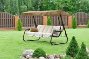 Качели садовые Ольса Родео-2 С909, металл, бежевые, 3 места, до 280 кг, с тентом и подушками
