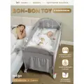 Манеж, кровать и кроватка приставная для новорожденных 3 в 1 Indigo Bon-Bon TOY, 2 уровня, маятник, игрушки, св. серый