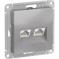 Розетка компьютерная двойная RJ45+RJ45 Schneider Electric AtlasDesign, механизм, категория 5E, цвет Алюминий (комплект из 4шт)