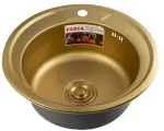 FABIA Мойка врезная, круглая 490 (0,8 мм) глубина 180 мм золото + сифон с переливом 9561*