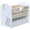 Кроватка детская для новорожденных ВДК BEAR AND MOON с маятником и ящиком для белья, ЛДСП, белый