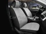 Накидки для Geely Monjaro Coolray Tugella Emgrand / Джили Атлас Atlas Pro и др. на передние сиденья SOTA FRONT ромб (соты) Велюр Серый и черный