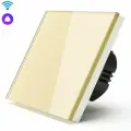 Cенсорный Wi-Fi выключатель с Алисой, 2 клавиши 1 пост, (2G) стекло 86х86мм цвет золотой