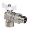 Кран шаровой 1/2 ВР-НР угловой с полусгоном VALTEC, белая ручка-бабочка / Латунная запорная арматура ДУ 15 полнопроходная с наружной резьбой для системы отопления и водоснабжения, VT.228. NW.04