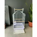 Клетка для птиц, 47х47х86 см, открывающийся верх, выдвижной поддон, фальшдно, поилки-кормушки, деревянные жердочки, белый
