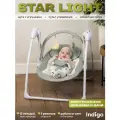 Электрокачели шезлонг для новорожденного 2 в 1 Indigo Star light, 12 мелодий, пульт управления, москитная сетка, зеленый