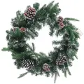 Венок хвойный «Иней» d-60 см, белый иней, ПВХ, шишки, пышный декор