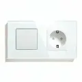 Выключатель с розеткой, 1 клавиша 1 розетка, 2 поста (М1+1F) рамка стекло 157х86мм цвет белый