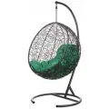 Кресло подвесное Bigarden Kokos, черное, со стойкой, зеленая подушка (чехол в подарок)