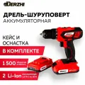 Дрель-шуруповерт аккумуляторный DERZHI 18В, 35 Нм , фонарик, кейс, инструменты