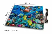 Коврик с подогревом (электрический) для влажных помещений 40х60 см, мощность 55Вт, принт черепаха