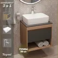 Тумба подвесная с раковиной для ванной 55 см Teymi Ritta корпус дуб фасад графит раковина Helmi S 48 смеситель хром F03784