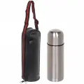 Термос металлический 350мл с черным чехлом, для горячих и холодных напитков