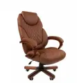 Компьютерное кресло руководителя CHAIRMAN 406, экокожа, коричневый, с деревянной крестовиной и подлокотниками