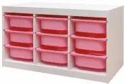 Белый стеллаж труфаст 93х44х52 см с розовыми (9 шт) контейнерами