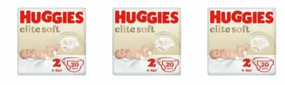 Набор из 3 штук Подгузники Huggies Elite Soft 2 4-6 кг 20шт