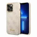 Guess чехол для iPhone 14 Pro Max, PU кожа 4G Script metal logo розовый