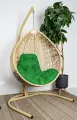 Подвесное кресло капля люкс, с ротангом бежевое, зелёная подушка
