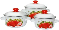 Набор кастрюль Лысьвенские эмали Сочная клубника эмалированная сталь 1,5л.; 2л.; 3л.