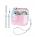 Чехол для наушников AirPods Pro2 (Аирподс Про 2 ) пластиковый с замком и шнурком + белая щетка, бело-розовый