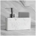 Кухонный диспенсер Kitchen для моющего средства , дозатор для мыла , с губкой белый мрамор