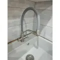 Смеситель для кухонной мойки под фильтр с краном для питьевой воды и гибким изливом серый /силикон