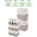 Корзинка / коробка для хранения с крышкой 12шт Береста 3 л (4шт), 7,5 л (4шт), 14 л (4шт) El Casa слоновая кость и мокка, набор