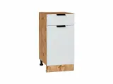 Шкаф нижний с 1-ой дверцей и ящиком Евро, цвет фасада Белый, цвет каркаса Дуб Вотан, 816*400*478 мм