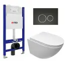 Комплект 3 в 1 инсталляция Enio Tecnico 50 EN8050050 + Подвесной безободковый унитаз CeruttiSpa Sella aria CT7183 + кнопка черная матовая, окантовка хром Rotondo