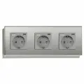 Розетка электрическая 3 поста, с Usb/Type-C АC, рамка 228х86мм стекло, цвет серый
