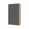 Шкаф трёхстворчатый с полками, со штангой, с ящиками, ЛДСП, цвет- графит/дуб крафт золотой