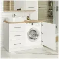 Респект -120 Тумба с 3 ящ. под стиральную машину левая (белая ПВХ/Дуб Тиссано) / раковина